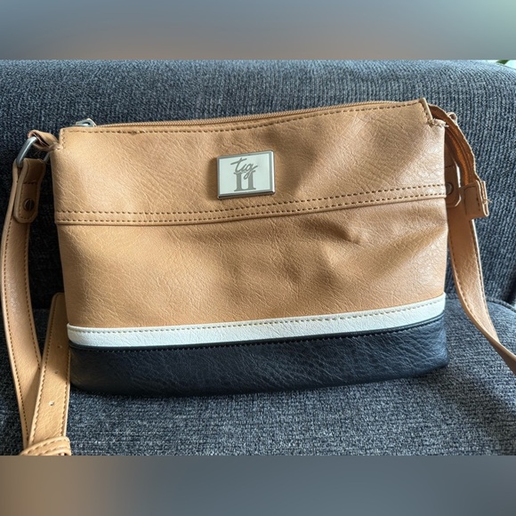 Tignanello Tan and Black Crossbody with White Accent - Picture 2 of 8